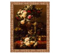 LuxHomeDecor Quadro stampa su tela Jean-Baptiste Robie Flowers and fruit con cornice in legno oro classico misura 53x43 CM