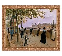 LuxHomeDecor Quadro Stampa su Tela Jean Beraud On The Banks of The River Seine con Cornice in Legno Oro Classico Misura 53x43 CM