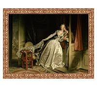 LuxHomeDecor Quadro Stampa su Tela Jean-Honoré Fragonard The Stolen Kiss con Cornice in Legno Oro Classico Misura 83x63 CM