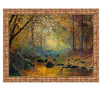 LuxHomeDecor Quadro Stampa su Tela John Atkinson Grimshaw On The River Greta, England con Cornice in Legno Oro Classico Misura 133x103 CM