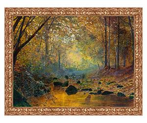 LuxHomeDecor Quadro Stampa su Tela John Atkinson Grimshaw On The River Greta, England con Cornice in Legno Oro Classico Misura 53x43 CM