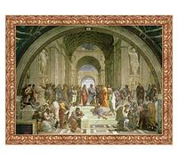 LuxHomeDecor Quadro Stampa su Tela Raffaello Scuola di Atene con Cornice in Legno Oro Classico Misura 53x43 CM