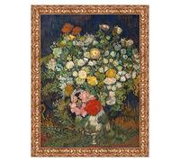 LuxHomeDecor Quadro stampa su tela Vincent van Gogh Bouquet of Flowers in a Vase con cornice in legno oro classico misura 83x63 CM