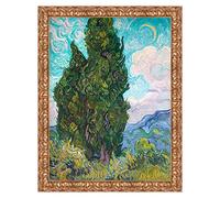 LuxHomeDecor Quadro Stampa su Tela Vincent Van Gogh Cypresses con Cornice in Legno Oro Classico Misura 53x43 CM