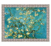 LuxHomeDecor Quadro Stampa su Tela Vincent Van Gogh Mandorlo in Fiore con Cornice in Legno Argento Classico Misura 53x43 CM