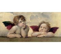 LuxHomeDecor Raffaello Angeli - Madonna Sistina 100x50 cm Quadro Stampa su Pannello in Legno MDF Bordo Nero