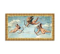 LuxHomeDecor Raffaello Sanzio - Trionfo di Galatea - Quadro stampa su tela effetto dipinto con cornice in legno oro classico - 80x45 cm