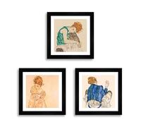 LuxHomeDecor Set di 3 Quadri su Pannello - Egon Schiele - Effetto Rilievo 3D Materico con Cornice in legno Nera - 29x29 cm