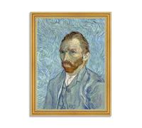 LuxHomeDecor Vincent van Gogh - Autoritratto con sfondo azzurro - Quadro stampa su pannello effetto dipinto con cornice in legno oro - 50x40 cm