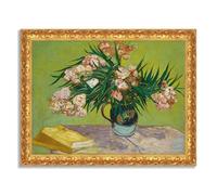 LuxHomeDecor Vincent van Gogh - Oleandri e libro giallo - Quadro stampa su tela effetto dipinto con cornice in legno oro classico - 90x70 cm