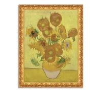 LuxHomeDecor Vincent Van Gogh - Vaso con girasoli - Quadro stampa su tela effetto dipinto con cornice in legno oro classico - 80x60 cm
