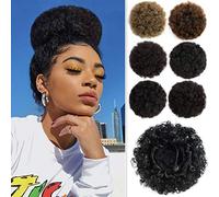 Luxiremi Afro Puff Drawstring Ponytail Hair Extension Short Kinky Curly Sintic African Updo Hairpieces for Black Women Medium Size Black