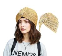 Luxiremi Cappello da turbante da donna con cristallo staccabile spilla vintage anni '20s cappello turbante glitter testa elastica avvolgente gatsby costume accessorio costume spilla cristallo esotica