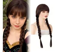 Luxiremi Parrucca lunga marrone intrecciata da 65 cm, per cosplay, da donna | Parrucca da donna per travestimenti di Mercoledì Addams, Halloween, Carnevale, taglia regolabile, con retina traspirante