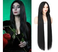 Luxiremi Parrucca lunga nera con frangia 40 pollici parrucche lisce per costumi Halloween cosplay anime party