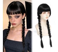 Luxiremi Parrucca lunga nera intrecciata da 65 cm, per cosplay, da donna | Parrucca da donna per travestimenti di Mercoledì Addams, Halloween, Carnevale, taglia regolabile, con retina traspirante