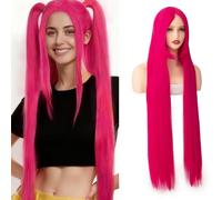 Luxiremi Parrucca lunga rosa calda con frangia 40 pollici parrucche lisce per costumi Halloween cosplay anime party