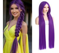 Luxiremi Parrucca lunga viola con frangia 40 pollici parrucche lisce per costumi carnevale cosplay anime party