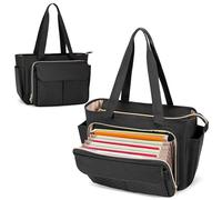Luxja Borsa per Insegnante con Area di Archiviazione a Fisarmonica e Custodia per Laptop, Borsa Tote per Insegnante per Donna (Solo Borsa), Nero