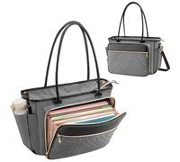 Luxja Borsa per Insegnante con Tasca Portadocumenti a Fisarmonica, Borsa Tote per Insegnante per Donne con Scomparto per Laptop da 15,6 Pollici, Grigio