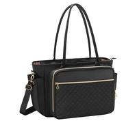 Luxja Borsa per Insegnante con Tasca Portadocumenti a Fisarmonica, Borsa Tote per Insegnante per Donne con Scomparto per Laptop da 15,6 Pollici, Nero