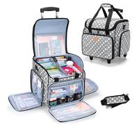 Luxja Borsa Tote per Insegnanti con Carrello Staccabile, Borsa per Insegnante con Ruote con Tasche Multiple e Cuscinetto di Supporto Inferiore, Puntini Grigi