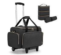 Luxja Custodia per il Trucco con Ruote, Borsa per il Trucco con 3 Custodie Rimovibili e 1 Borsa per Pennelli per Trucco, Borsa per il Trucco da Viaggio (Brevettato), Nero
