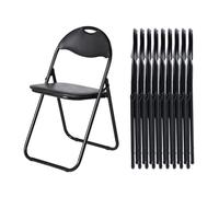 LuxNook Sedie Pieghevoli in Metallo, Set di 10 con Rivestimento in PVC e Schienale. Comoda Sedia Pieghevole per Interno Esterno Ufficio Casa Campeggio, Cucina, Giardino - Nero
