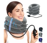 LuxoCare Portatile Allenatore Cervicale Gonfiabile - Estensore per il Collo Regolabile per Alleviare il Dolore, Cuscino per Cervicale Ergonomico con Pompa ad Aria, per Casa e Viaggi (Grigio)