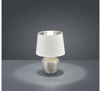 LUXOR LAMPADA TAVOLO BASE CERAMICA ARGENTO E PARALUME BIANCO INTERNO ARGENTO H. 26CM D. 18CMbATTACCO E14