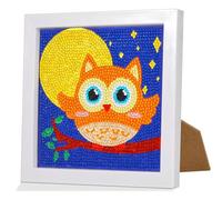 Luxoraiova Quadro 5D Diamond Painting per bambini con cornice, con diamante, gufi, pittura con i numeri, per ragazze, adulti, con diamanti e diamanti artigianali per la decorazione della casa (15 x 15