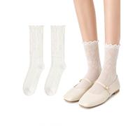 Luxorium Calze Dirndl Donna 1 Paio Bianche - Pizzo con Ricamo Traforato in Cotone Morbido, Comode e Leggere sotto i Costumi Tradizionali per Oktoberfest e Feste Folkloristiche