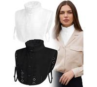 Luxorium Colletto Camicia Donna - 2 Pezzi Bianco Nero, Volant & Staccabile, Ideale per Layering & Rigenerare Camici Usurati con Praticità Quotidiana