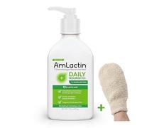 LUXPAKS Bath Glove bundled with Amlactn Moisturizing Lotion - Esfoliante Body Lotion with Lactic Acid for Smooth, Hydrated Skin