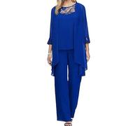 LUXRUB Completi da 3 Pezzi Abito per La Madre della Sposa Tailleur Pantalone con Cardigan Set Formali Eleganti in Chiffon per Le Donne Invitati al Matrimonio (Color : Blue, Size : XL)