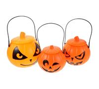 Luxshiny 3 Pezzi Secchio di Plastica per Zucca con Coperchio e Manico Portatile, Contenitore per Caramelle di Halloween, Design Unico e Decorazione per Eventi di Halloween