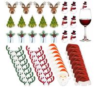Luxshiny 80 Pezzi Segnabicchieri Natalizi in Legno Charm a Forma di Babbo Natale, Renna e Pupazzo di Neve, Decorazione Leggera per Bicchieri per Brunch di Natale