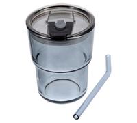 Luxshiny Bicchiere di Vetro per Caffè Freddo con Cannuccia e Coperchio Ermetico, Fondo Piatto, per Tè e Succhi da Portare Ovunque