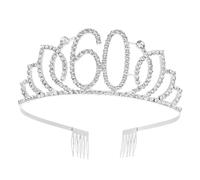 Luxshiny Copricapo da Donna Corona Numerica Argento 60 Anni, Decorazione per Torta di Compleanno Elegante, Accessori Chioma Delicati per Feste e Celebrazioni
