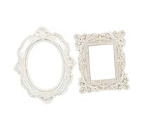 Luxshiny Cornice per Foto Vintage 2 Pezzi Bianca da Parete Struttura in Resina per Arredamento Camera Bambina Elegante Ovale e Quadrata