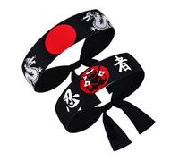 Luxshiny Giapponese Ninja Fascia 2 Pezzi Bushido Hachimaki Fascia Karate Giapponese Sushi Chef Bandana Tie On Costume Copricapo Nero