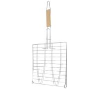 Luxshiny Graticola Cottura Uniforme per Barbecue in Ferro Zincato con Doppia Rete Pieghevole e Manico Mobile in Legno per Pesce e Gamberetti per Barbecue All'aperto