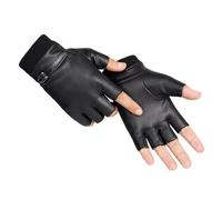 Luxshiny Guanti Mezzi Dita in Pelle Pu Imbottitura Leggera, Antivento e Antiscivolo, per Guida e Ciclismo Invernale, Colore Nero