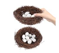 Luxshiny Nido Artificiale per Uccelli in Rattan 12 Uova Realistiche Decorazione Pasquale per Tavola Festa e Decorazioni Primaverili Casa e Ufficio