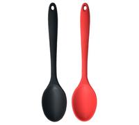 Luxshiny Set 2 Cucchiai da Cucina in Silicone Nero e Rosso Fori per Appenderli Facili da Pulire Utensili da Cucina per Insalata e Cottura Colore Casuale