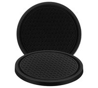 Luxshiny Set 2 Sottobicchieri Rotondi in Silicone Antiscivolo per Auto, Accessori Interni Veicolo, Sottobicchiere Assorbente Nero Superficie Testurizzata, Facile da Pulire e Resistente