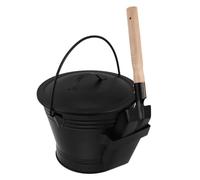 Luxshiny Set Utensili per Stufa con Secchio per Cenere in Ferro Nero e Paletta con Manico Antiscivolo Resistente al Calore per Stufa e Uso Esterno