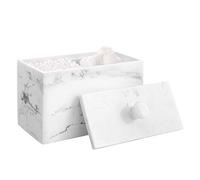 Luxspire Contenitore Trucchi in Resina con Coperchio,2 Scompatimenti Ultra Resistente Urti Graffi,Dim 13,5 x 9,5 x 7 cm Accessori Bagno, Contenitore per Gioielli, Pennelli- Rettangolo Marmo Bianco