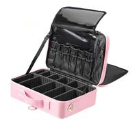 Luxspire Custodia Trucco Professionale a 3 Strati, Grande Organizer Cosmetici da Viaggio con Specchio & Tracolla, Porta Pennelli e Borsa Portatrucco per Makeup Artist, Rosa