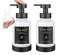 Luxspire Dispenser di Sapone Bagno, Dispenser di Sapone a Pompa in Vetro, Dosatori per Saponetta Schiumoso con 5 Etichette, Distributore Liquido 450ml/15oz per Bagno Cucina, Bianco, 2 PZ